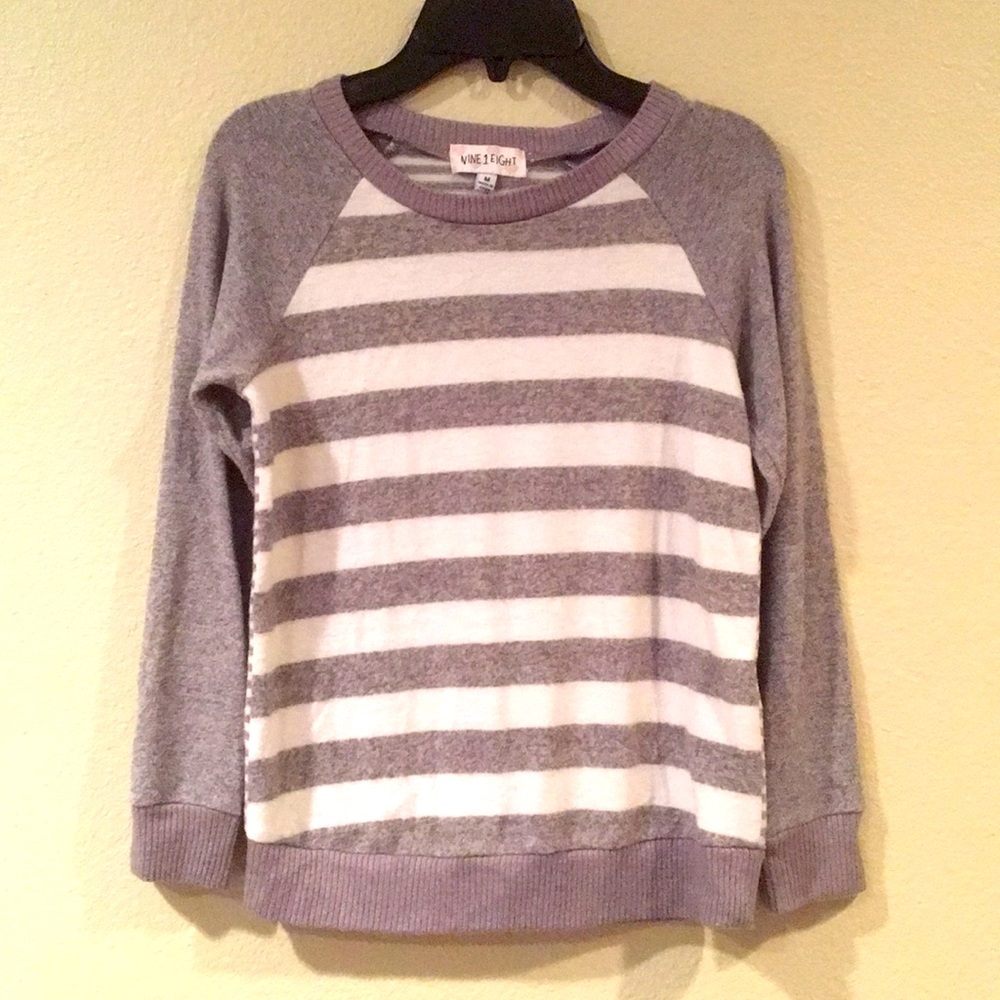 Grey/Cream Girls Contrast Sleeve Sweater, Size M